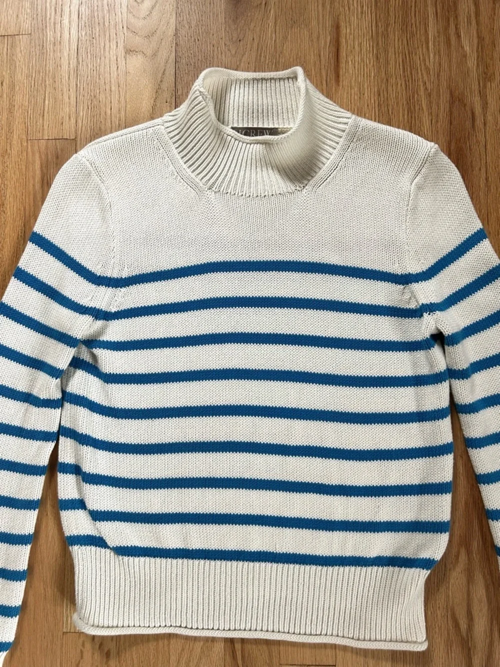 J.CREW heritage rollneck sweater stripe cream blue coastal viral prep size XS